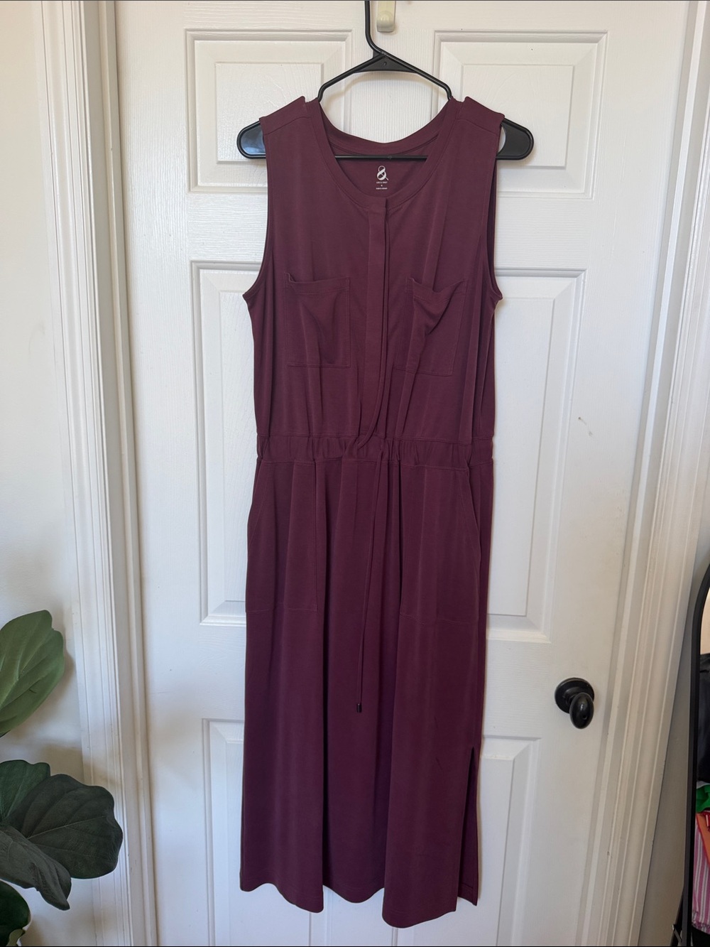 Sleeveless Burgundy Drawstring Midi Dress - Women